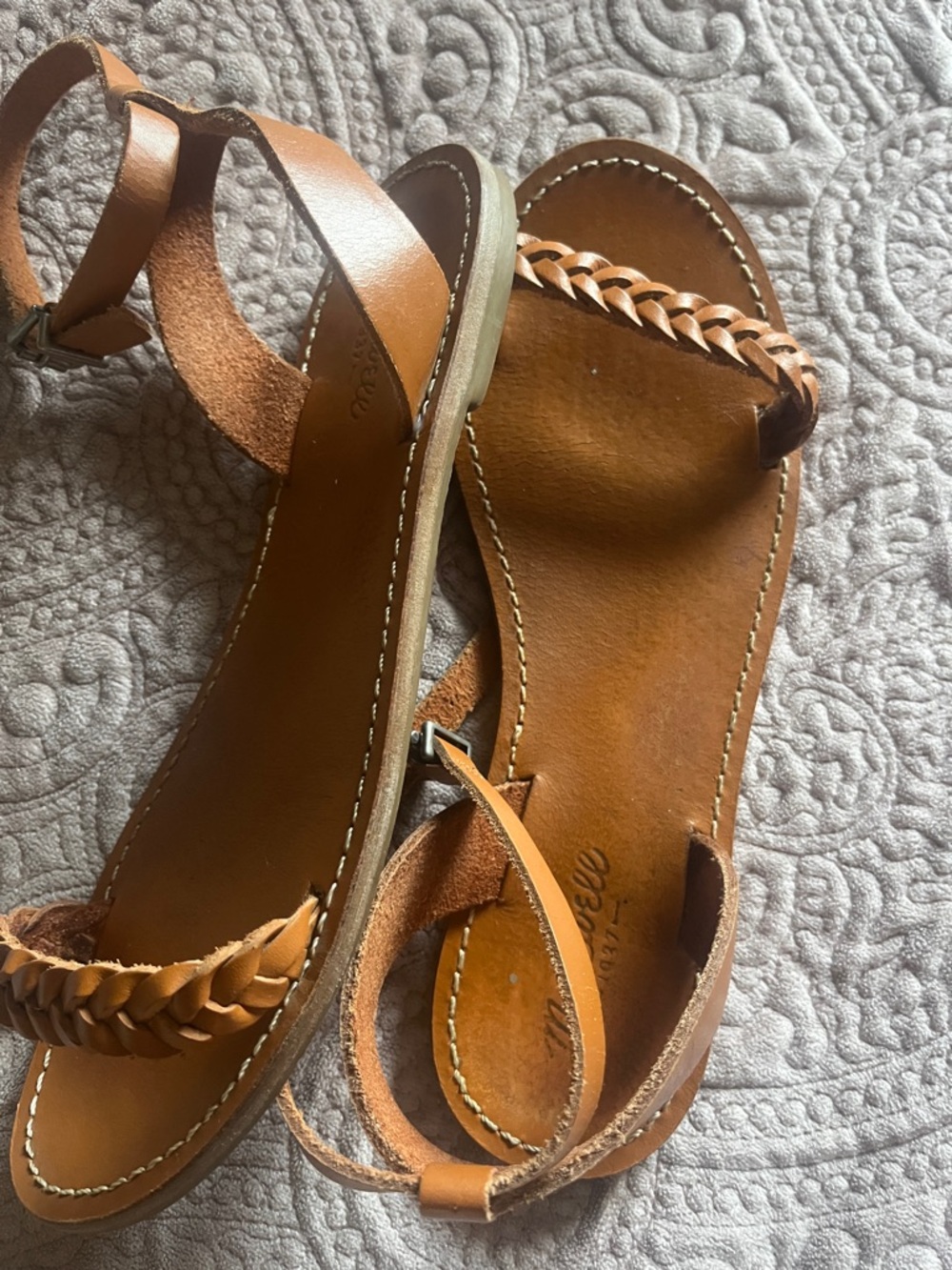 Madewell Braided Leather Ankle-Strap Sandals — Brown/Tan 8.5 EUC - Picture 3 of 7